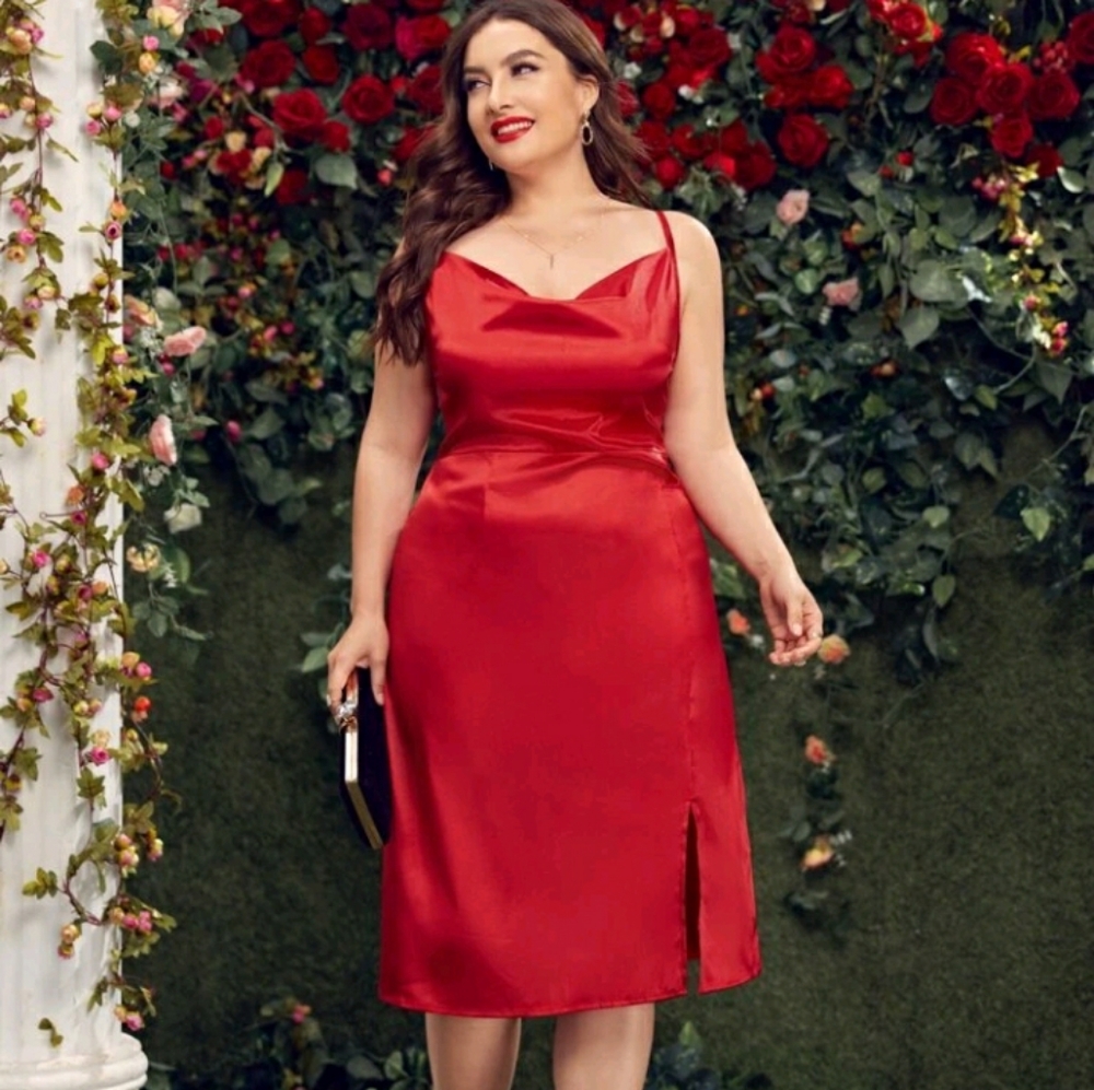 #27 Brand New Plus Red Satin Dress